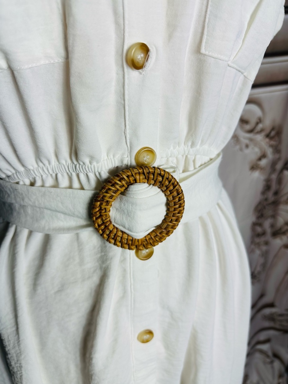 Blu Pepper White Button-Front Maxi Shirt Dress with Woven Belt - Picture 8 of 11